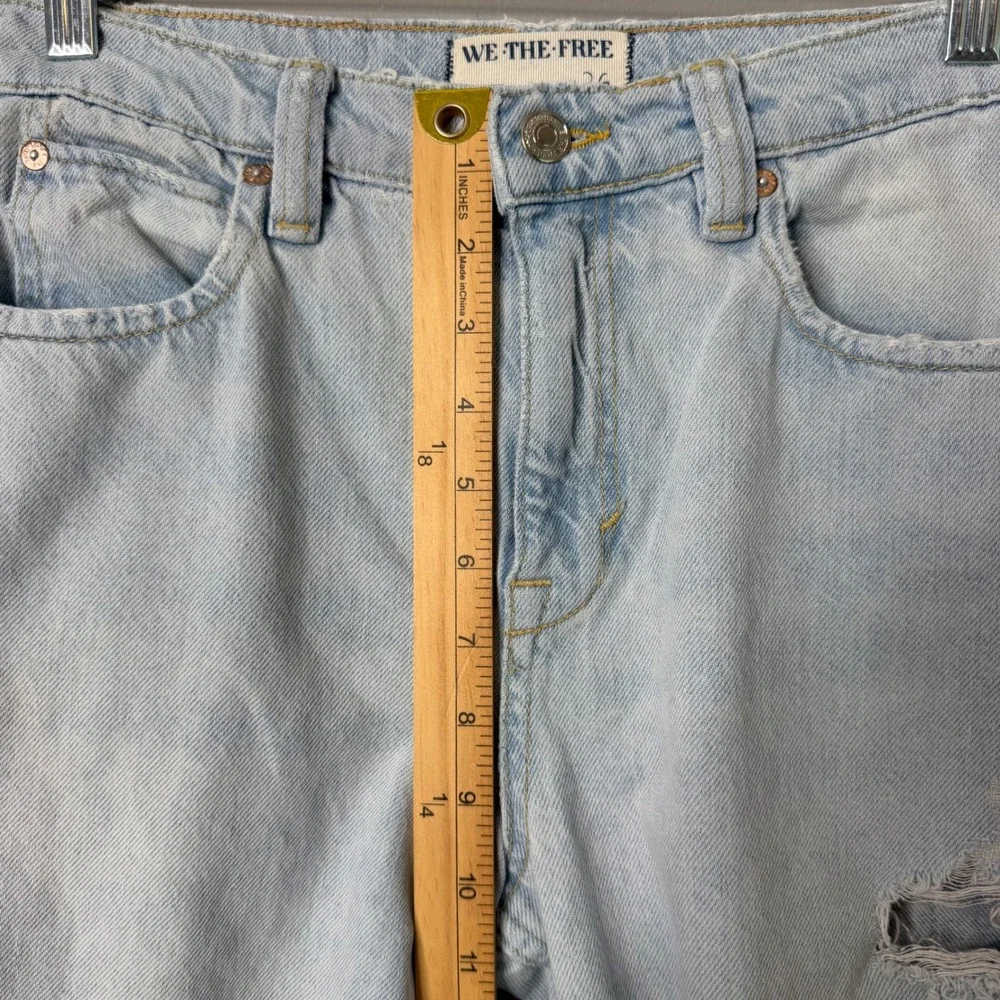 We The Free High Rise Wide Leg Jeans Womens 26 Blue Light Wash‎ Distressed Baggy